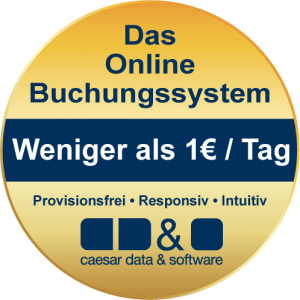 Button Weniger als 1€ am Tag, provisionsfrei, responsiv, intuitiv - caesar data & software - Online-Buchungssystem, IBE, Homepage-Buchbarkeit, Web Design