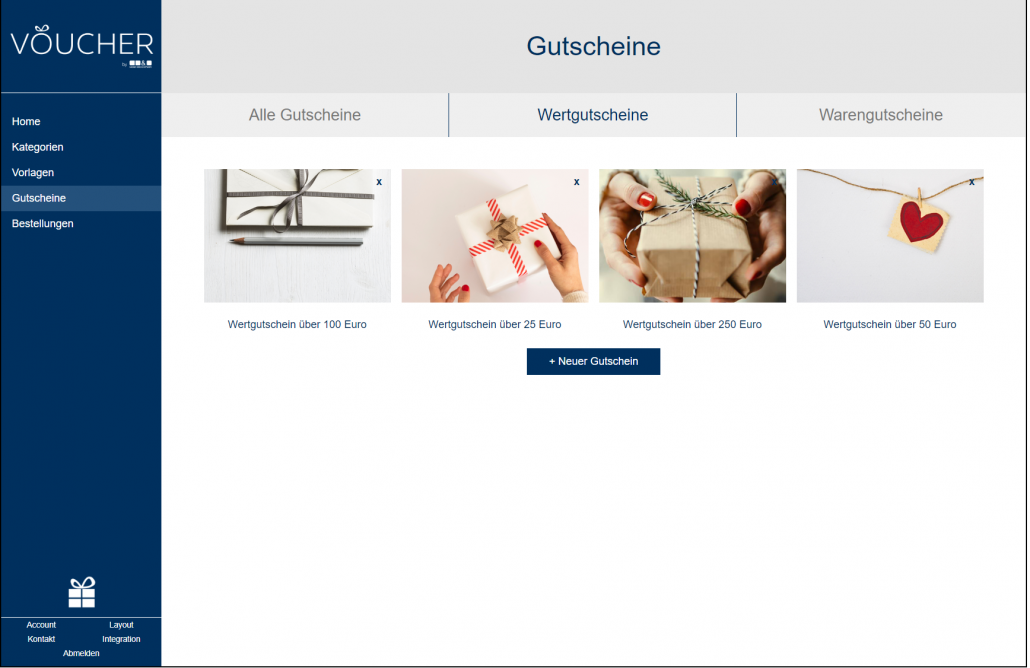 Screenshot Gutscheine Backend VOUCHER Gutscheinverwaltung Hotel Gutschein Tool
