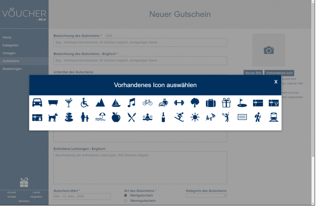 Screenshot neuer Gutschein Backend VOUCHER Gutscheinverwaltung Hotel Gutschein Tool